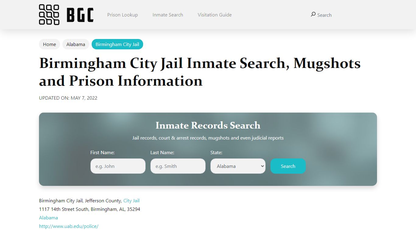 Birmingham City Jail Inmate Search, Mugshots, Visitation ...
