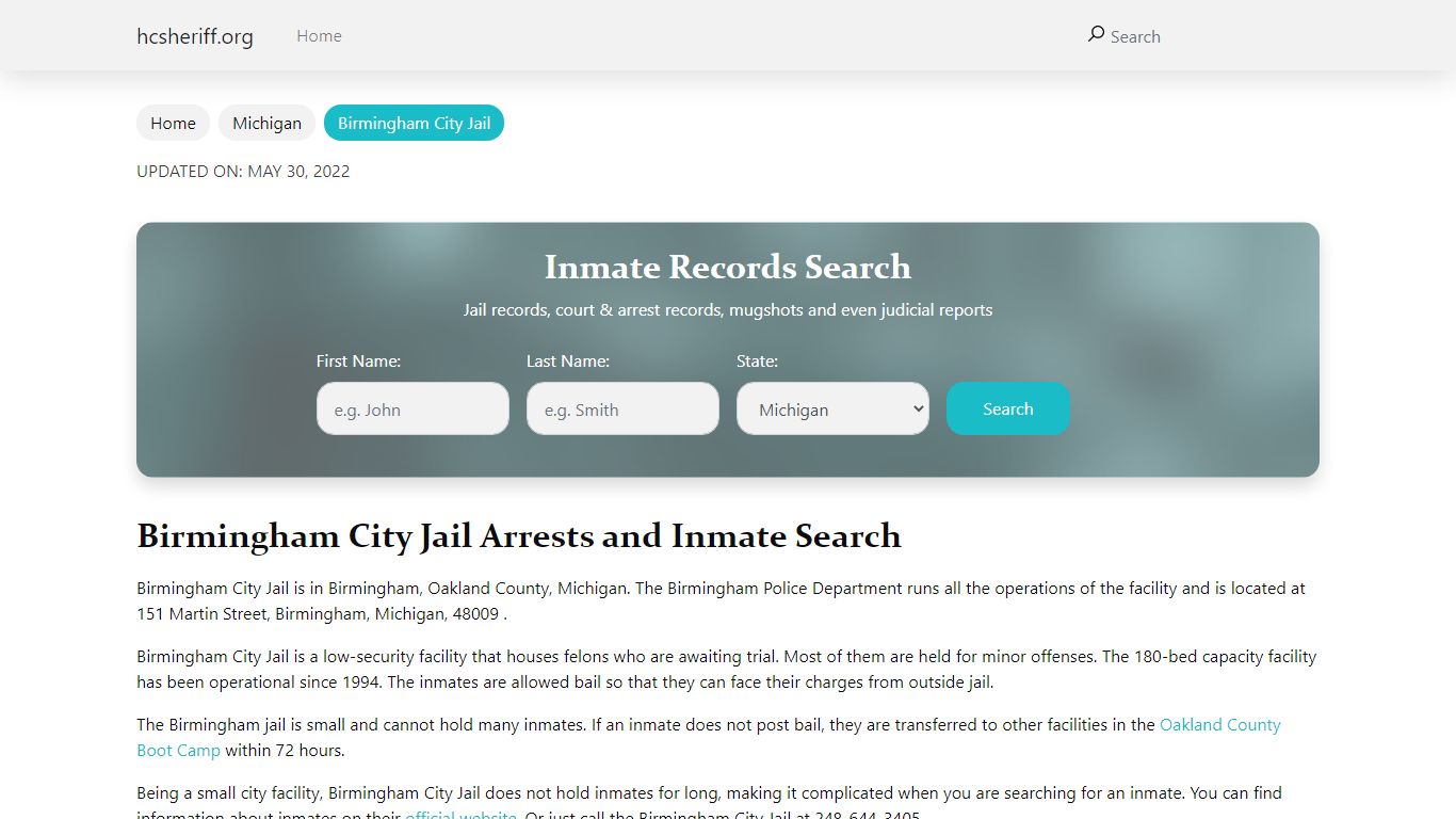 Birmingham City Jail Arrests and Inmate Search - hcsheriff.org
